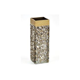 Gold Glass Vase | Square vase | Art Decorated Glass Vase for flowers | Table vase 12 inch | Interior Design | Home Decor (Color: Gold, Height, Mm: 300)