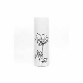 Black flower | Art decorated glass vase | Glass vase for flowers | Cylinder Vase | Interior Design | Home Decor | Large Floor Vase 16 inch (Color: White, Height, Mm: 400)