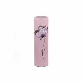 Gentle flower | Art decorated glass vase | Glass vase for flowers | Cylinder Vase | Interior Design | Home Decor | Large Floor Vase 16 inch (Color: Rose, Height, Mm: 400)