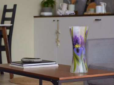 Handpainted Glass Vase for Flowers | Voilet Painted Art Glass Vase | Interior Design | Table vase 12 inch (Color: Violet, Height, Mm: 300)