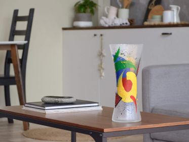 Handpainted Glass Vase for Flowers | Spool Painted Vase | Interior Design Home Room Decor | Table vase 12 inch (Color: Multicolor, Height, Mm: 300)