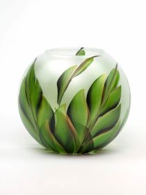 Handpainted Glass Vase for Flowers | Painted Art Glass Vase | Interior Design Home Room Decor Tropical | Table vase 6 inch (Color: Green, Height, Mm: 180)