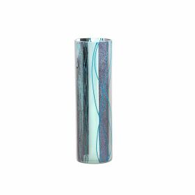 Handmade decorated vase | Blue Glass vase for flowers | Cylinder Vase | Interior Design | Home Decor | Large Floor Vase 16 inch (Color: Blue, Height, Mm: 400)