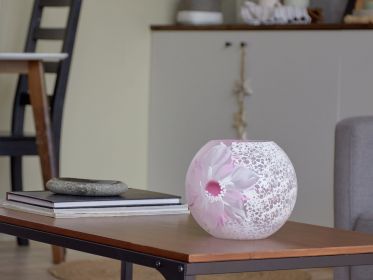 Handpainted Glass Vase for Flowers | Painted Art Glass Round Bubble Vase | Interior Design Home Room Rose Decor | Table vase 6 in (Color: Rose, Height, Mm: 180)
