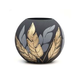 Art Decorated Glass Vase for Flowers | Round Vase | Interior Design Home Room Decor | Table vase 6 inch (Color: Black, Height, Mm: 180)