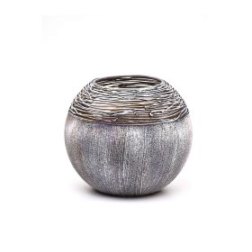 Art Decorated Gray Glass Vase for Flowers | Painted Art Glass Round Vase | Interior Design Home Room Decor | Table vase 6 inch (Color: Gray, Height, Mm: 180)