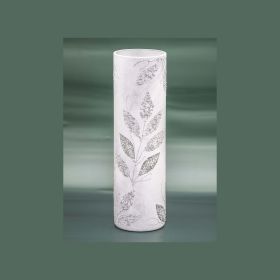 Silver leaves | Handmade art glass vase | Glass vase for flowers | Cylinder Vase | Interior Design | Home Decor | Large Floor Vase 16 inch (Color: Silver, Height, Mm: 400)