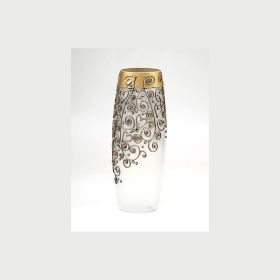 Handpainted Glass Vase for Flowers | Gold Painted Art Glass Oval Vase | Interior Design Home Decor | Table vase 12 in (Color: Gold, Height, Mm: 300)