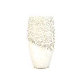 Handpainted Glass Vase for Flowers | Painted Art Glass Oval Vase | Wedding Design | Table vase 12 inch (Color: Pearl, Height, Mm: 300)