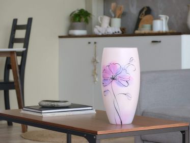 Handpainted Glass Vase for Flowers | Painted Art Glass Oval Vase | Interior Design Gentle Room Decor | Table vase 12 inch (Color: Rose, Height, Mm: 300)